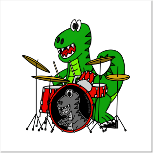 Dinosaur Drummer T-Rex Playing Drums Musician Posters and Art